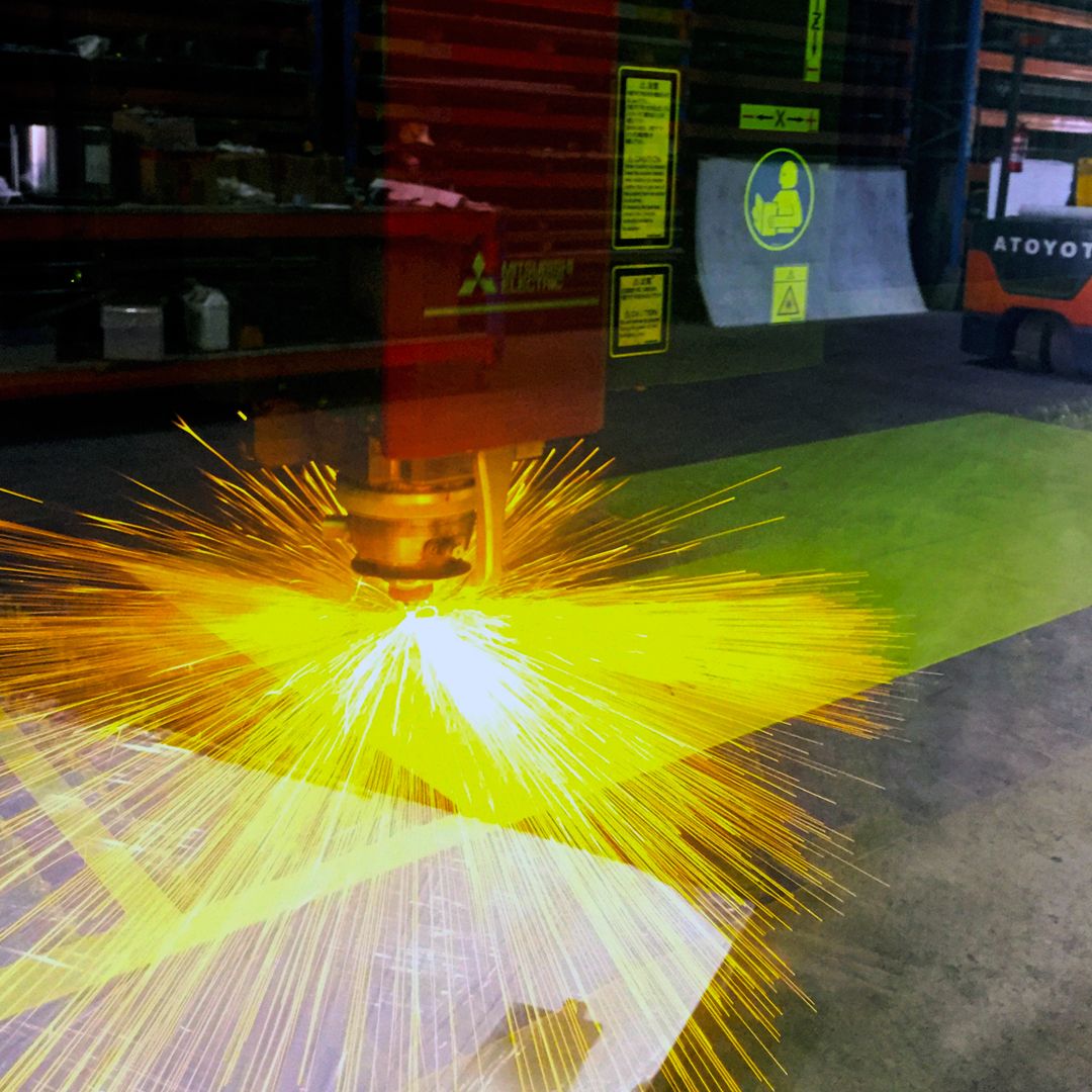 Laser cutting maching in action